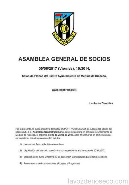 Asamblea general de socios del Club Deportivo Rioseco – La Voz de Rioseco